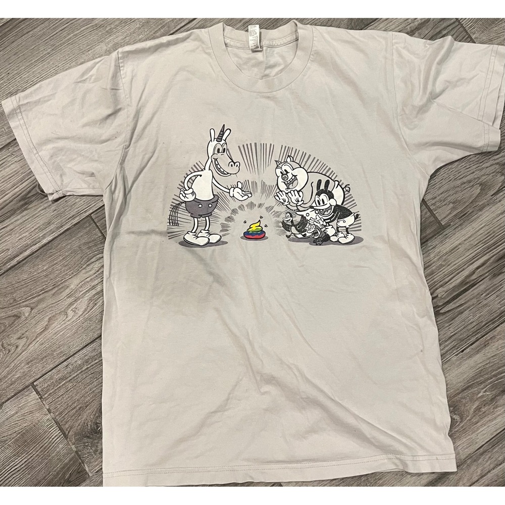 Cartoon Graphic T Shirt Mens Size Medium Funny Animal Art Tee